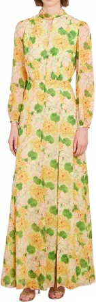 Saloni Jaclyn Long Dress In Windflower Mint