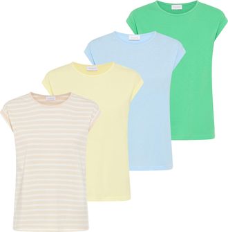 Boysen's T-Shirt BOYSENS, Damen, Gr. 36, gr&uuml;n, blau, gelb, Jersey, Obermaterial: 50% Baumwolle, 50% Polyester, unifarben, Basic, figurumspielend, Rundhals, ang
