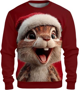Generic Mens Ugly Christmas Jumper with 3D Santa Print Funny Knitted Xmas Sweater Long Sleeve Crew Neck Soft Knitted Winter Pullover for Holiday Parties and F