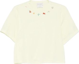 Forte_Forte Petites Fleurs Geborduurd T-shirt - Dames - T-shirts - Geel - XS - Katoen - Tops