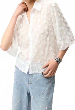 Joseph Ribkoff 3D Dot Jacquard Boxy Blouse In Vanilla