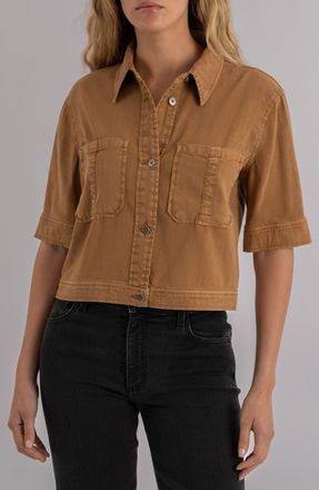 Kut from the Kloth Finley Short Sleeve Linen Blend Jacket in Wood at Nordstrom, Size X-Small