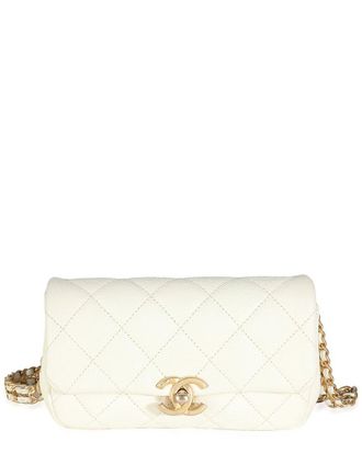 Chanel White Quilted Leather Chain Melody Waist Belt Bag (Authentic Pre-Loved)