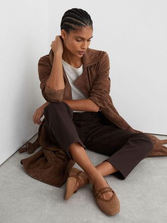 Reiss Tan Suede Croc-embossed Ballet Flats, 336
