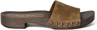 Miu Miu Faded-Suede Clogs - Womens - Rubber/Calf Suede/Calf Leather/Wood