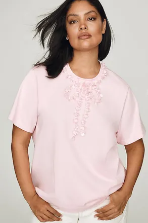 English Factory Cotton Beaded Bow Tee