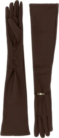 Elisabetta Franchi Guanti in pelle con placca logo - Marrone