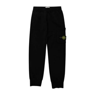 Stone Island Black Logo Patch Cotton TrackTrousers Boy - male - Stone Island - Sweatpants - Black - 6 Y - Kids