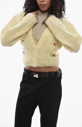 Alessandra Rich Cardigan Cropped Fit in Misto Mohair con Ricami Alessandra Rich