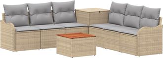 vidaXL Juego De Sof&aacute; 8 Uds. Beige Y Gris Claro Rat&aacute;n Sint&eacute;tico Y Acero Vidaxl