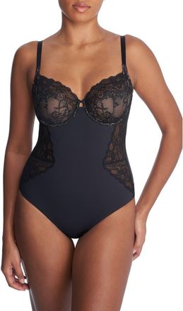 Natori Statement Underwire Bodysuit in Blk/Cafe at Nordstrom, Size 32Ddd