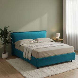 Dmora Cama Matrimonial Bubbio, Desenfundable, Con Contenedor, Hecha En Italia, Tama&ntilde;o Colch&oacute;n 160x200 Cm, Azul