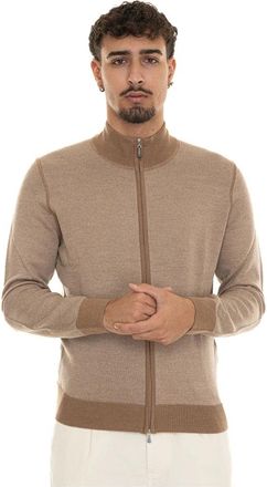 Gran Sasso Merino Wol Zip Cardigan met Contrastdetails - Heren - Vesten - Bruin - 2XL - Wol - Truien & Vesten