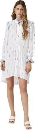 Suncoo Blauw Afgezette Witte Jurk - Dames - Korte kleedjes - Wit - M - Kleedjes