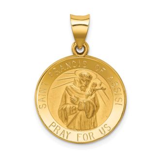Diamond2Deal 14k Yellow Gold Polished and Satin St Francis of Assisi Medal Hollow Pendant