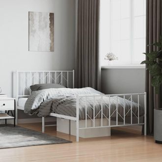 vidaXL Estructura Cama Sin Colch&oacute;n Con Estribo Metal Blanco 107x203 Cm Vidaxl