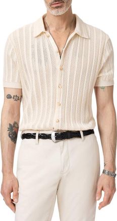 John Varvatos Ferone Open Stitch Stripe Stretch Cotton Sweater in Ivory at Nordstrom, Size Xx-Large