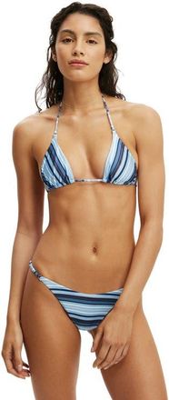 Cotton On Womens Micro String Triangle Bikini Top in Boho Stripes Blue Shimmer at Nordstrom, Size X-Small