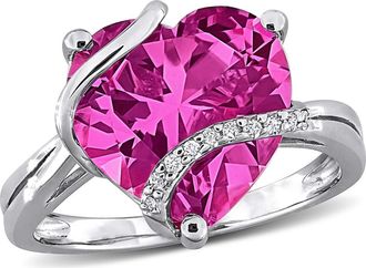 Delmar Sterling Silver Lab Grown Pink Sapphire & Diamond Heart Ring at Nordstrom Rack, Size 9