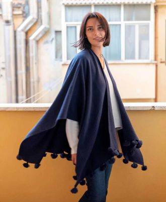 Mersea Classic Tassel Travel Wrap In Navy