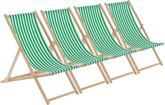 Harbour Housewares Folding Wooden Deck Chairs Green Stripe Pack of 4