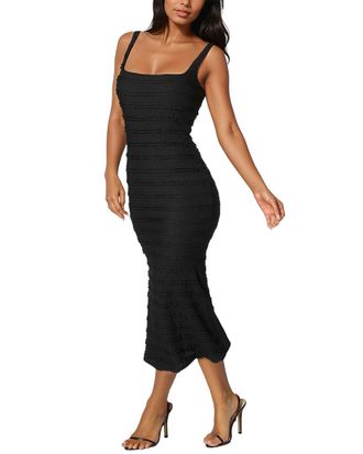 Bebe Square Neck Ruffle Lace Midi Dress