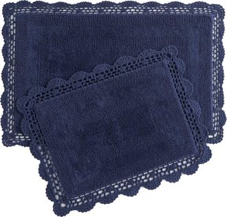 Laura Ashley Reversible Crochet Cotton 2-Piece Bath Mat Set in Indigo at Nordstrom Rack
