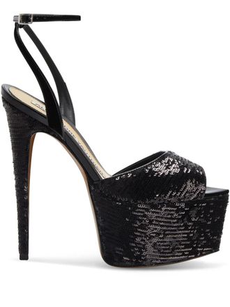 Alexandre Vauthier 160mm sequinned sandals - women - Fabric/Leather/Calf Leather - 41 - Black