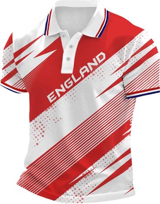 Generic Mens Union Jack Polo Shirts Great Britain Bunting Flags Print Short Sleeve Collared Button Down Golf Shirt Summer Plus Size T-Shirt Holiday Clothes fo