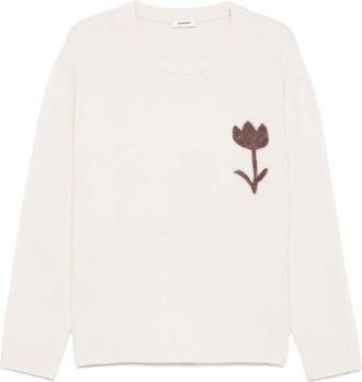 Sandro Sweater met ronde hals en bloemapplicatie - Beige