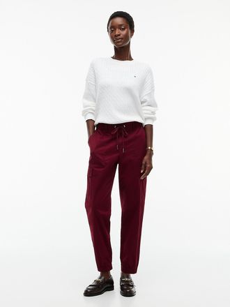 Tommy Hilfiger Womens Stretch-Cotton Cargo Jogger - Burgundy - XXL