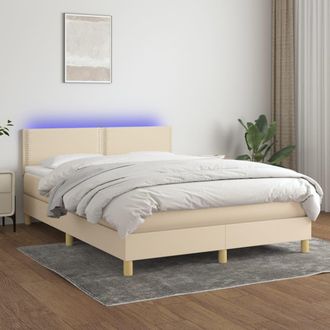 vidaXL Cama Box Spring Con Colch&oacute;n Y Led Tela Crema 140x200 Cm Vidaxl