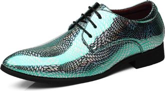 Generic Men Fashion Dress Business Shoe Pointed Toe Patent Leather Lace Up Oxford Black Blue Green,Green,10 UK