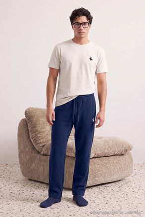 Trendyol MAN Heren Ecru Met slogan Lang, Regular fit Pyjama- Sets