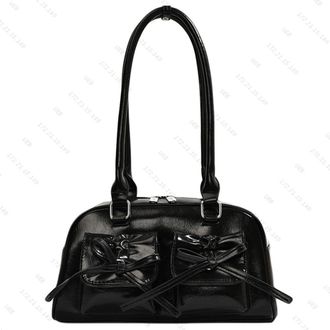 Generic Niche design textured PU double pocket shoulder underarm handbag (Black)