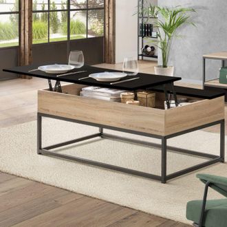 IDMarket Mesa De Centro Boston Con Tablero Elevable Negro, Dise&ntilde;o Industrial