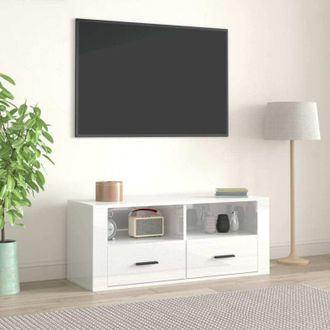 vidaXL Vidaxl - Mueble De Tv Madera Contrachapada Blanco Brillo 100x35x40 Cm