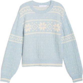 All in Favor Fair Isle Crewneck Sweater in Lt Blue Ivory at Nordstrom, Size X-Large