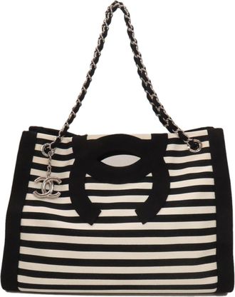 Chanel Black White Nylon Tote Bag (Pre-Owned)