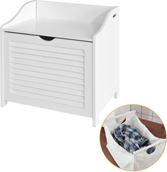 SoBuy SoBuy White Bathroom Storage Cabinet Chest Seat, Laundry Bin Basket,FSR40-W