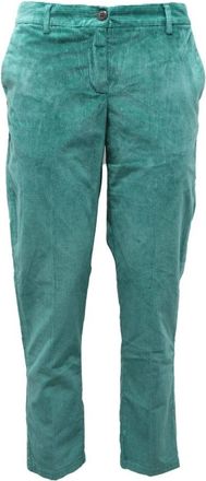 White Sand Fluwelen broek in Aqua Groen - Dames - Broeken - Blauw - M - Katoen - Broeken