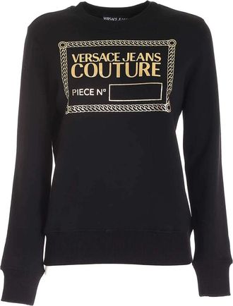 Versace Jeans Couture Zwarte Katoenen Sweatshirt met Rubberen Logo Print - Dames - Sweatshirts - Zwart - XS - Katoen - Hoodies & sweatvesten