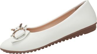 Generic Womens Ballet Flats Bow Knot Low Wedge Heel Shoes for Women Solid Color Stylish Classic Lightweight Comfortable Casual Walking Shoes Work Leisure Whit