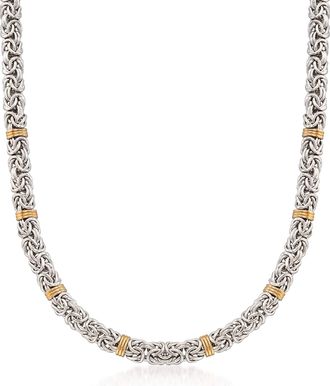 Ross-Simons Sterling Silver and 14kt Yellow Gold Byzantine Station Necklace