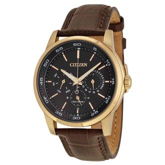 Citizen Dress Eco-Drive Black Dial Brown Leather Mens Watch BU2013-08E