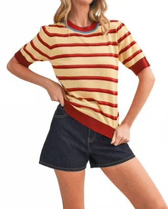 Merci Striped Short Sleeve Sweater In Blue Iris