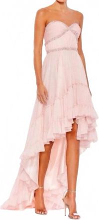 Mac Duggal Strapless High Low Gown In Ice Pink