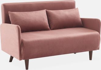 Sweeek Sweeek - Sof&aacute; Cama De Terciopelo Con Patas De Madera, 2 Plazas, Panam, Rosa Viejo, 131x75x81 Cm