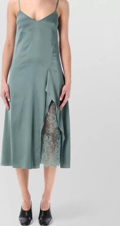 Acne Studios satin v-neck lace-trim midi slip dress