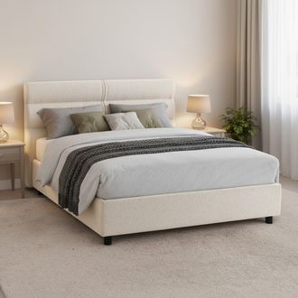Dmora Cama Matrimonial Bedero, Con Colch&oacute;n Incluido, Desenfundable, Fabricaci&oacute;n Italiana, Con Almacenamiento, Beige